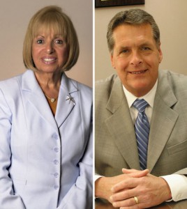 Suffolk County Treasurer Angie Carpenter, left, and County Comptroller Joseph Sawicki, right.