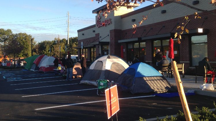 Campers waited for 24 hours to be the first on line at the first Long Island Chick-fil-A (Photo by Katie Chuber)