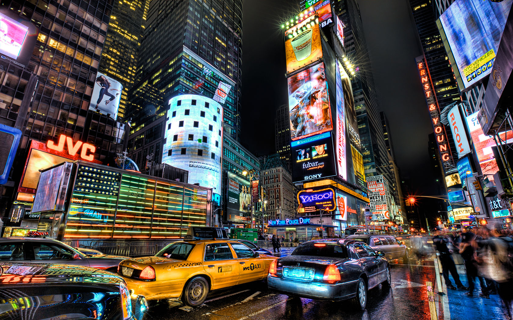 Times Square on a rainy night in New York City