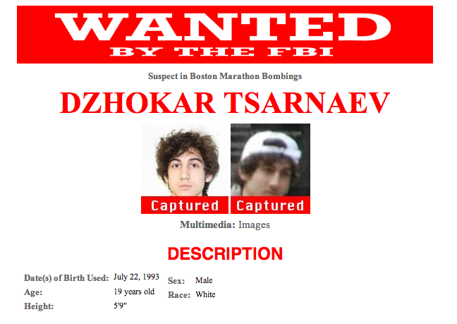 FBI updates it's Wanted flier to "captured." 