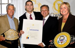 Fro left: New York State Senator Dean Skelos; UFC Middleweight Champion of the World Chris Weidman; Nassau County Executive Edward P. Mangano and Town of Hempstead Supervisor Kate Murray