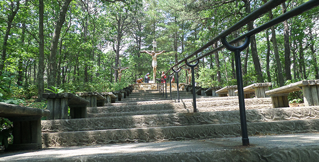  the Holy Stairs leading up to a life-size replica of Jesus on the Cross
