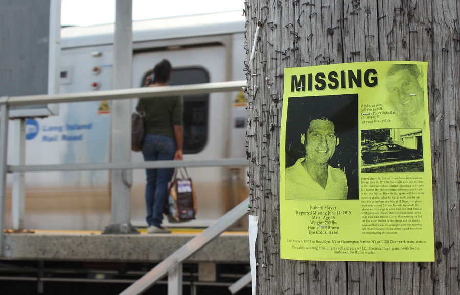 Volunteers handed out Robert Mayer "Missing" fliers and searched for witnesses at LIRR Deer Park train station July 21, 2013. (Photo courtesy of Bob Savage) 