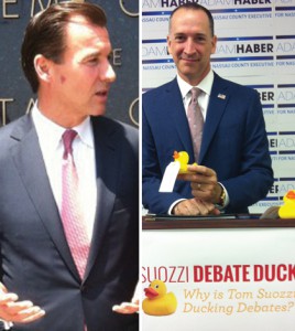 Former Nassau County Executive Tom Suozzi, left, is not responding to Democratic primary challenger Adam Haber, right, who wants to debate Suozzi.