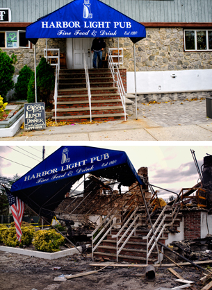 DEVASTATING: Photographer Michael Schor’s “Harbor Light Before” and “Harbor Light After” captures some of the fury Superstorm Sandy unleashed in Rockaway Park, Queens. (Courtesy of Michael Schor Photography)