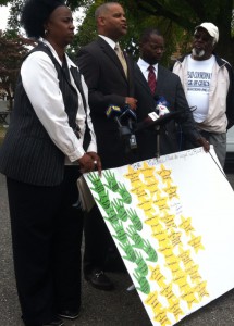 The Law Enforcement Alliance held a press conference in Hempstead on Monday. From left:  