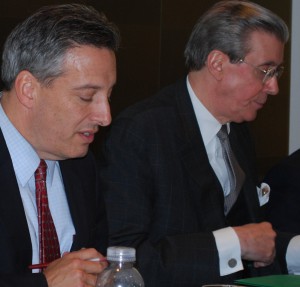 NIFA Chairman Jon Kaiman, left, and board member George Marlin, right, at their first meeting together Wednesday, Oct. 9, 2013.
