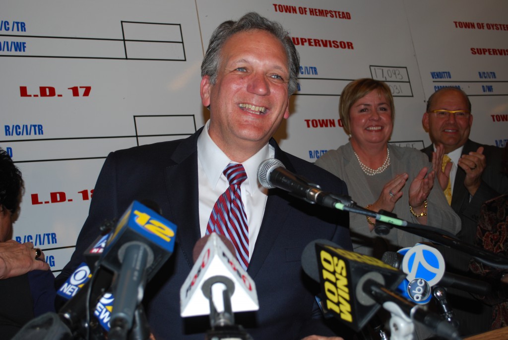 Nassau County Executive Ed Mangano defended his position as the county's top-elected official against Democratic challenger Tom Suozzi in a heated election Tuesday, Nov. 5, 2013. (Christopher Twarowski/Long Island Press)