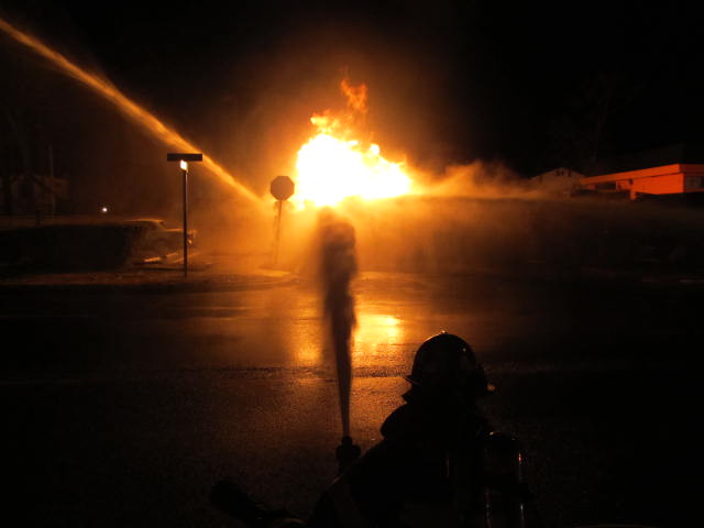 Firefighters battle a tanker truck fire Wednesday, Dec. 18, 2013 (Photo by Vincent Scaduto, Bellmore Fire Department)