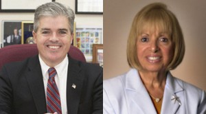 Suffolk County Executive Steve Bellone and County Treasurer Angie Carpenter.