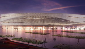 A rendering of what Forest City Ratner’s redeveloped arena would look like at Nassau Coliseum site.