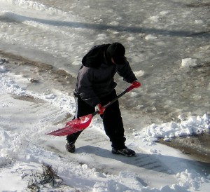 An Island Park resident digs out after the snow storm Jan. 3, 2013 (Photo by Joe Abate)