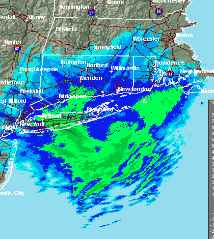 Satellite image of a powerful winter storm hitting Long Island. (National Weather Service)  