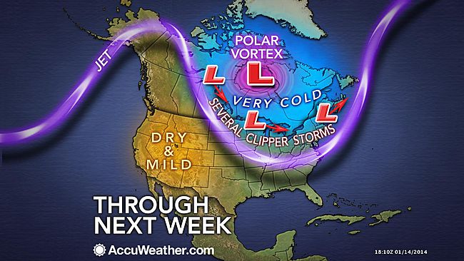 An arctic air mass will is forecasted to break off and barrel toward Long Island next week. (Photo credit: accuweather.com) 