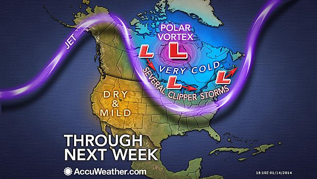 An arctic air mass will is forecasted to break off and barrel toward Long Island next week. (Photo credit: accuweather.com)