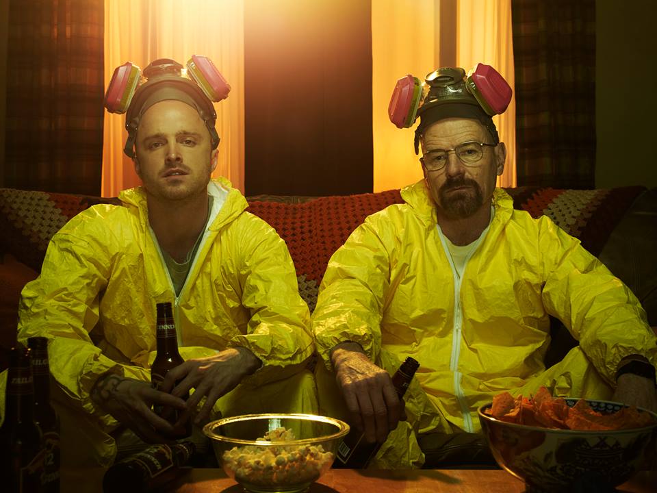 Jesse Pinkman (Left) and Walter White (Right) kick back after cooking. (Photo credit: AMC Breaking Bad/Facebook) 
