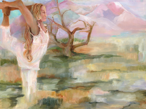 a meditative painting from Linda S. Ruden’s “Yogi’s Series,” inspired by her trip to the Grand Tetons. 