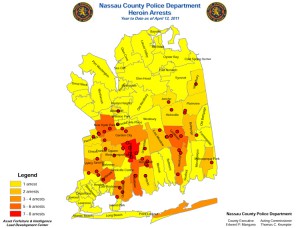This map dated April 2011 is the last known version of Nassau's heroin arrest index mandated by Natalie's Law before the site was finally relaunched last week following a Press inquiry.