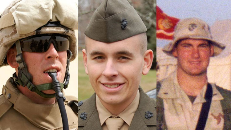 From left: Marine Lance Cpl.  Jordan Haerter, Marine Cpl Christopher Scherer and Marine 1st Lt. Ronald Winchester