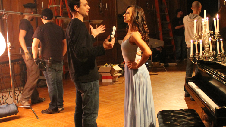 Ralph Macchio directs his former 'Dancing with the Stars' partner Karina Smirnoff during the shooting of his latest film, 'Across Grace Alley.' (Courtesy of AcrossGraceAlley.com)
