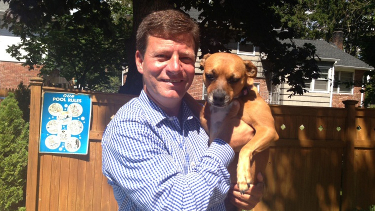 Nassau Democratic Legis. Dave Denenberg (D-Merrick) poses with his beloved canine friend Chloe, who he rescued.  