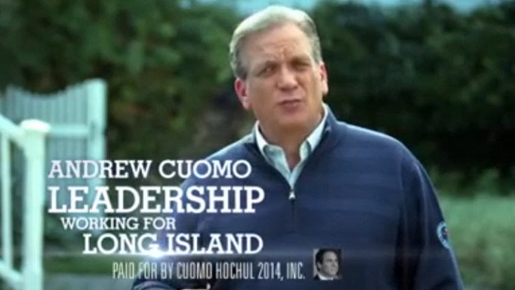 Nassau County Executive Ed Mangano, a Republican, touts Democratic Gov. Andrew Cuomo's leadership in a campaign ad released Tuesday, Oct. 7. (Screenshot YouTube/Team Cuomo 2014)