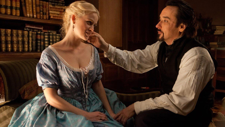Alice Eve and John Cusack  star in 2012's The Raven, a fictionalized account of the poet's mysterious final days.   