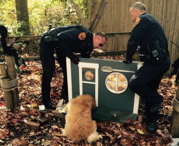 Suffolk Cops Rescue Curious Canine Stuck In Medford Cat House