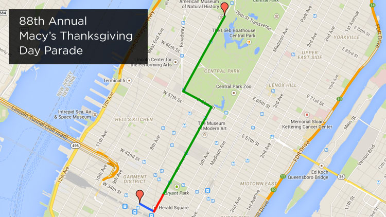 The parade route starts on the upper west side and concludes in Herald Square.