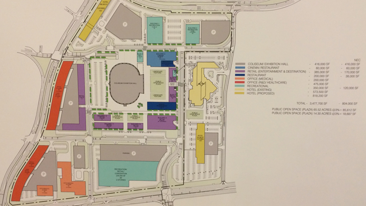 Site plans for the proposed redevelopment of the Nassau Veterans Memorial Coliseum and the surrounding property were released Tuesday.