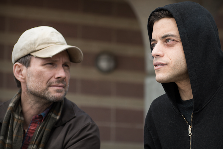 Rami Malek (R) and Christian Slater (L) play skilled hackers in USA Network's "Mr. Robot." (Photo credit: USA Network/Mr. Robot)