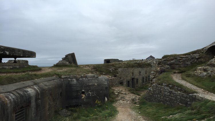 The remains of Nazi bunkers built by the Germans in Brittany as part of the Atlantic Wall defenses in the years before the Normandy invasion (Long Island Press photo).
