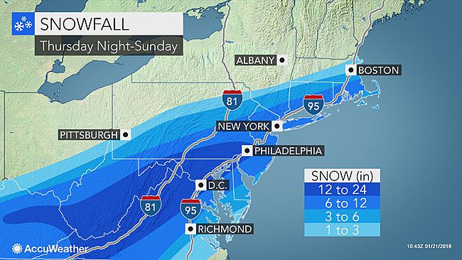 Up to a foot of snow is possible across Long Island over the weekend. (Photo credit: Accuweather) 