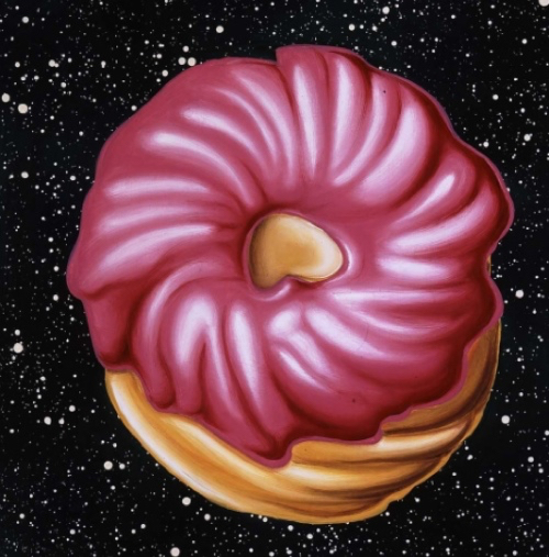 Kenny Scharf's Pink Frosted Cruller in Outer Space, 2010