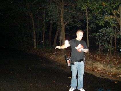A blue-green ball of light flew at Dimitrios Haritos, a member of Long Island Paranormal Investigators, on Mt. Misery Road.