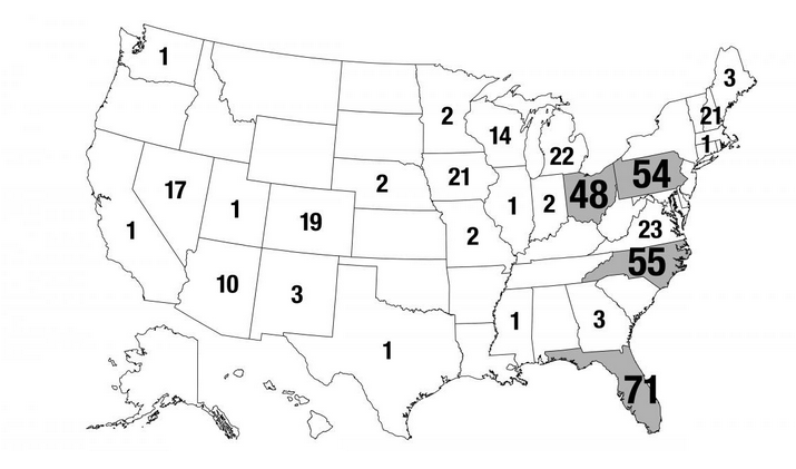 A map of all the states where the candidates campaigned. (Courtesy: NationalPopularVote.com) 
