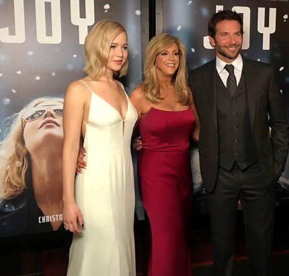 Jennifer Lawrence Joy Mangano and Bradley Cooper at the opening of the 2015 movie about her life.