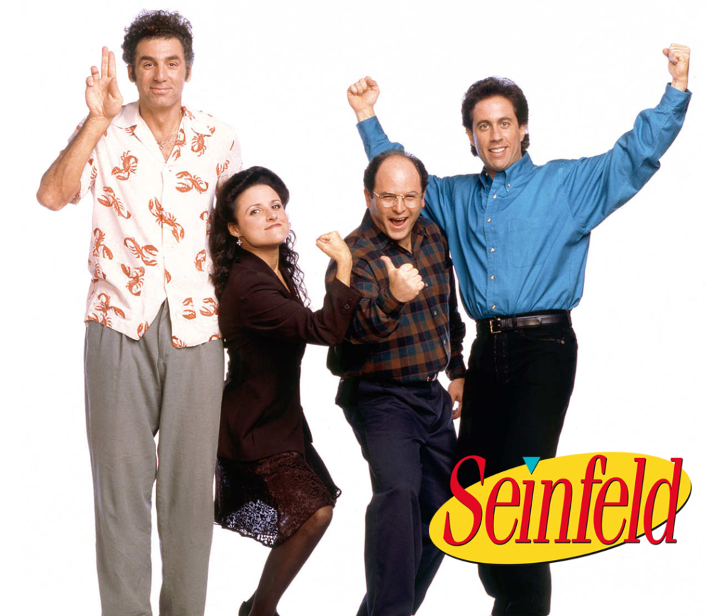Michael Richards Julia Lous Dreyfus Jason Alexander and Jerry Seinfeld are Kramer Elaine George and Jerry in ths hit sitcom Seinfeld.