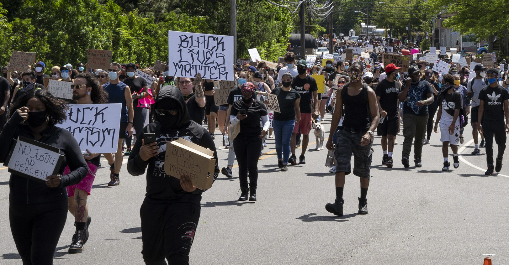Protestors gather on Montauk Highway in Bay Shore 3 e1591642919390