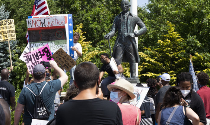 A protest in Shirley calling for the removal of slave-owner William Floyd's statue_2