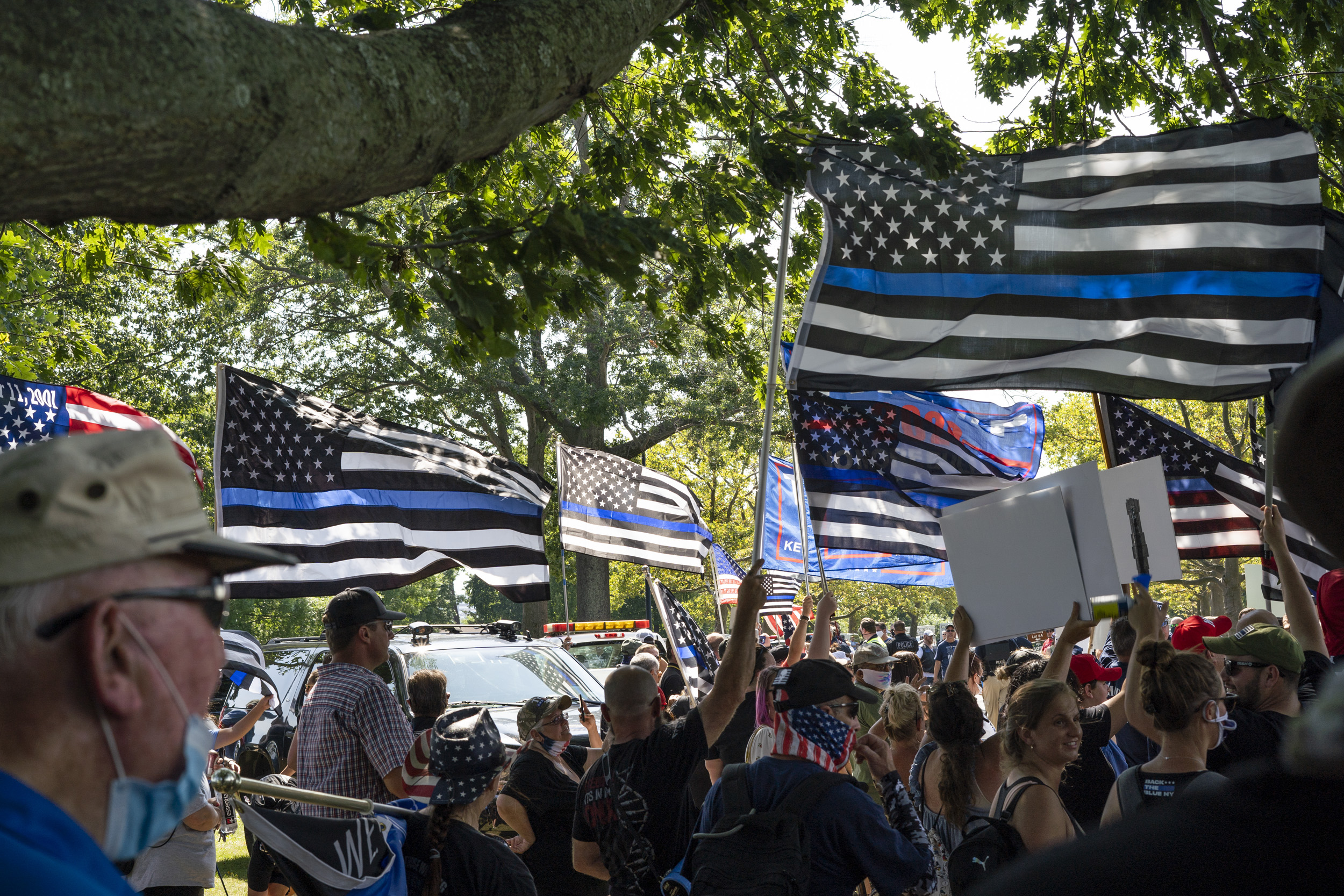 Blue lives Matter Flags at a pro police rally