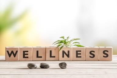 Wellness sign with wooden cubes