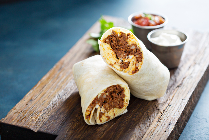 Breakfast burrito with chorizo and egg