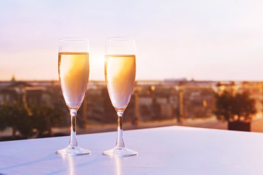 two glasses of champagne in restaurant