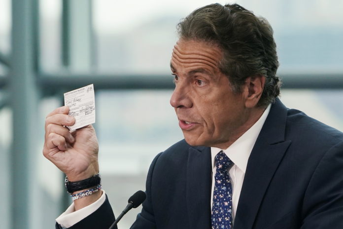 New York Governor Andrew Cuomo gives a press conference in New York City tourism