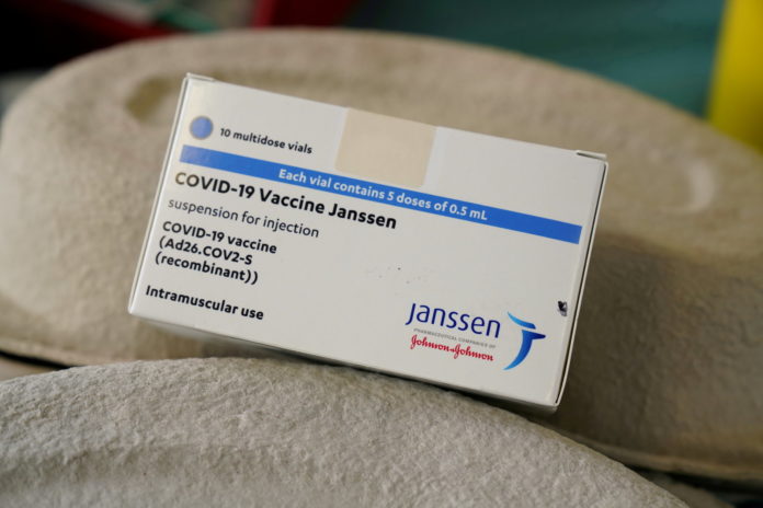 FILE PHOTO: A box of Johnson & Johnson's COVID-19 vaccines is seen at the Forem vaccination centre in Pamplona delta covid