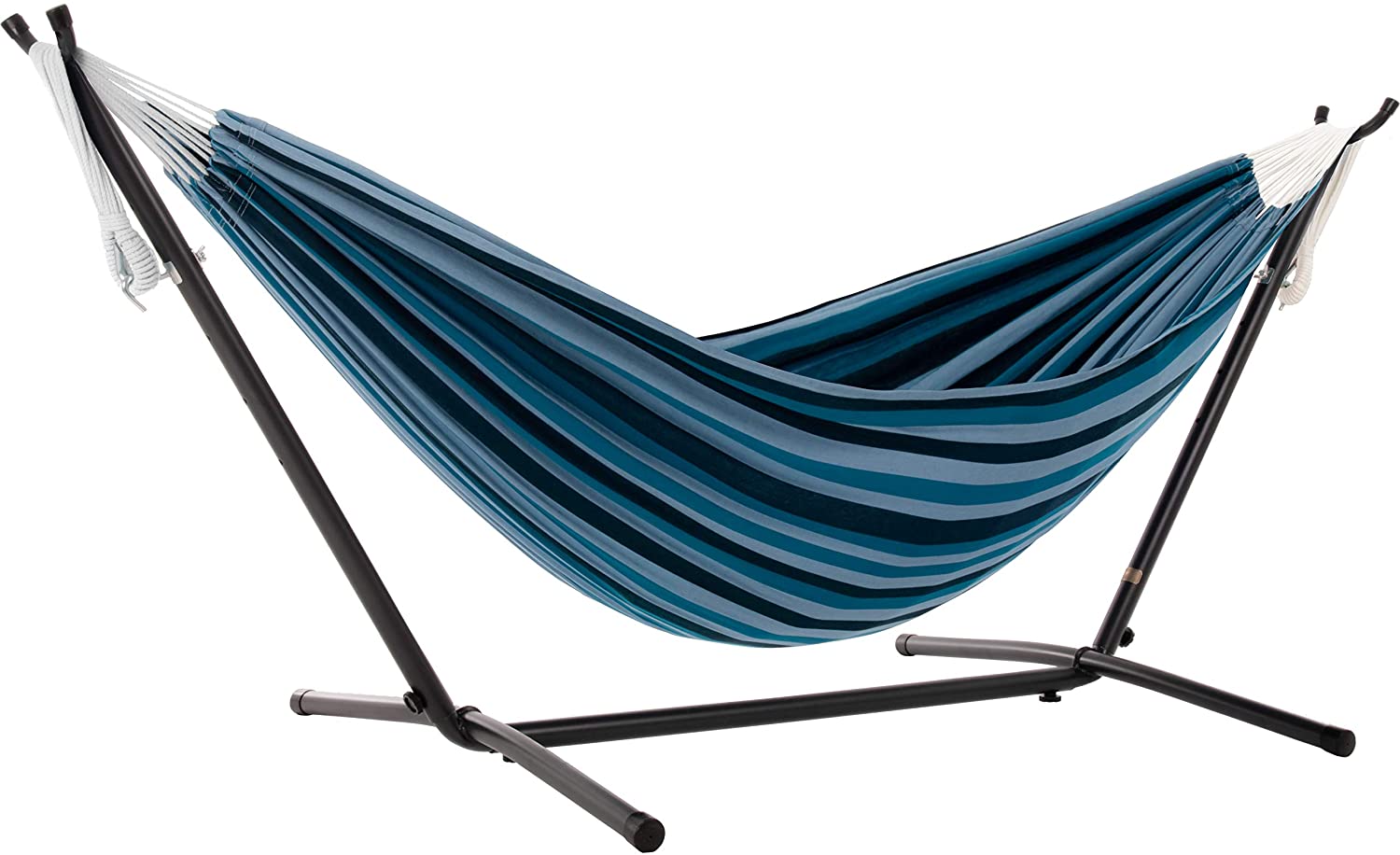 vivre double cotton hammock with space saving steel stand 2