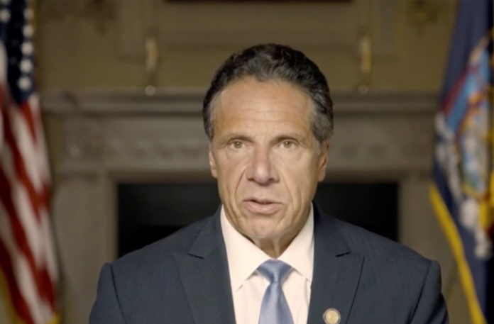 New York Governor Andrew Cuomo makes a statement in a pre-recorded video sexual harassment