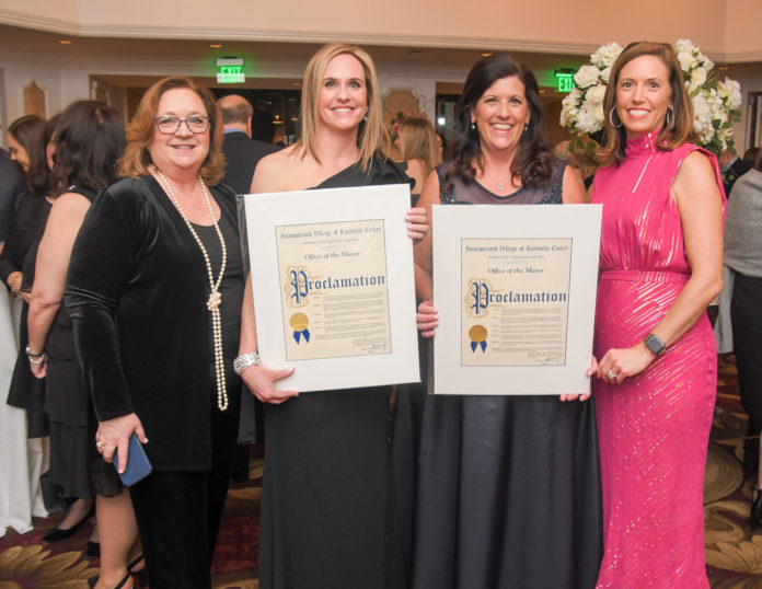 Image 1 Rockville Centre Village Administrator Nancy Howard, RVCBCC Gala honoree Laura Altman, RVCBCC Gala honoree Kathleen Baxley & Katie Conlon breast cancer coalition