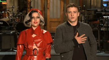 Justin Timberlake reacts to Lady Gaga’s outfit